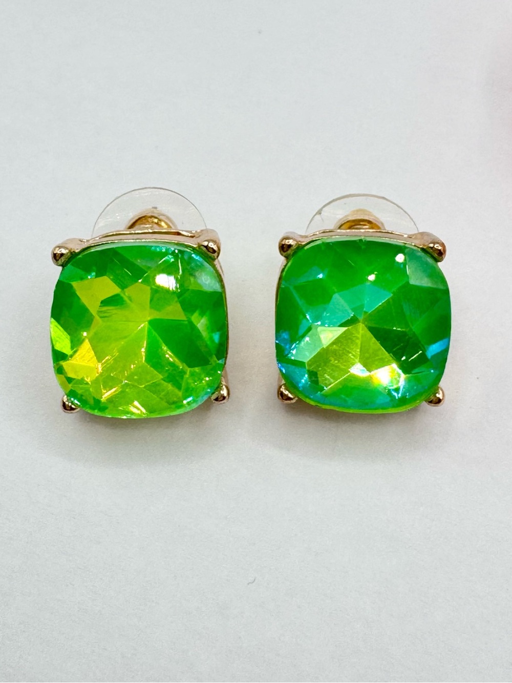 Glowing Neon Green Chunky Stud Earrings Glows Bright Green In UV Light